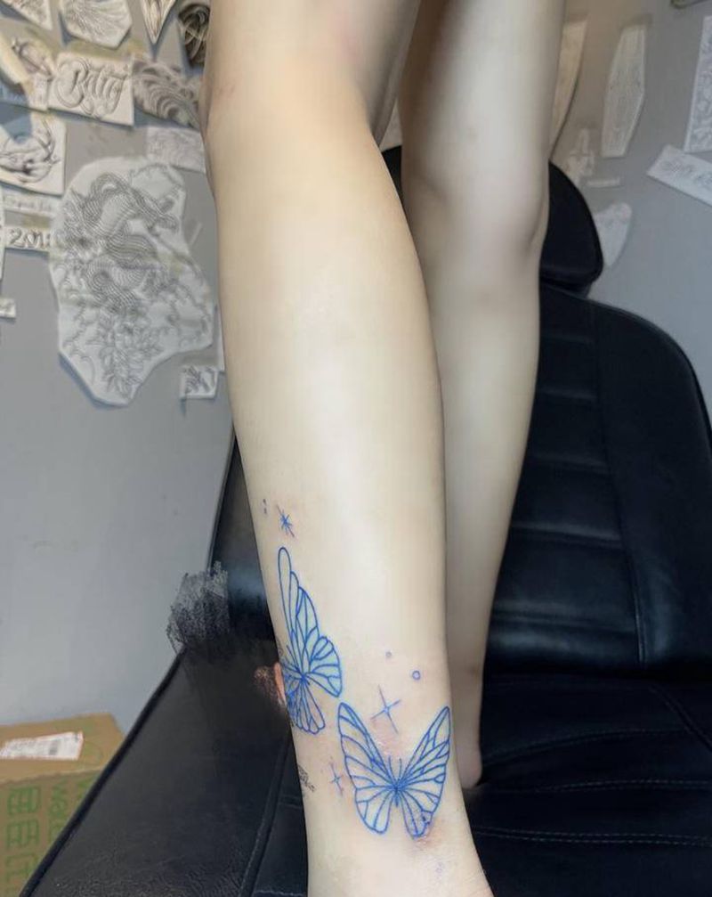 疤痕遮盖 蝴蝶纹身图片_腿部脚部New School水彩纹身图案