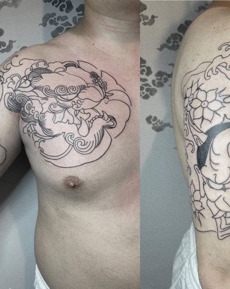 半胛 线条 新传统纹身图片_手臂胸部新传统纹身图案