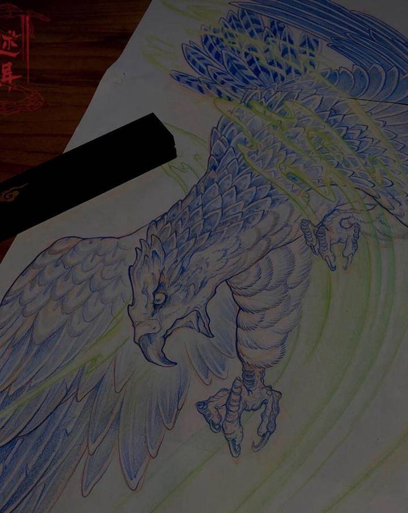 草枯鹰眼疾纹身图片_腿部手臂新传统纹身图案
