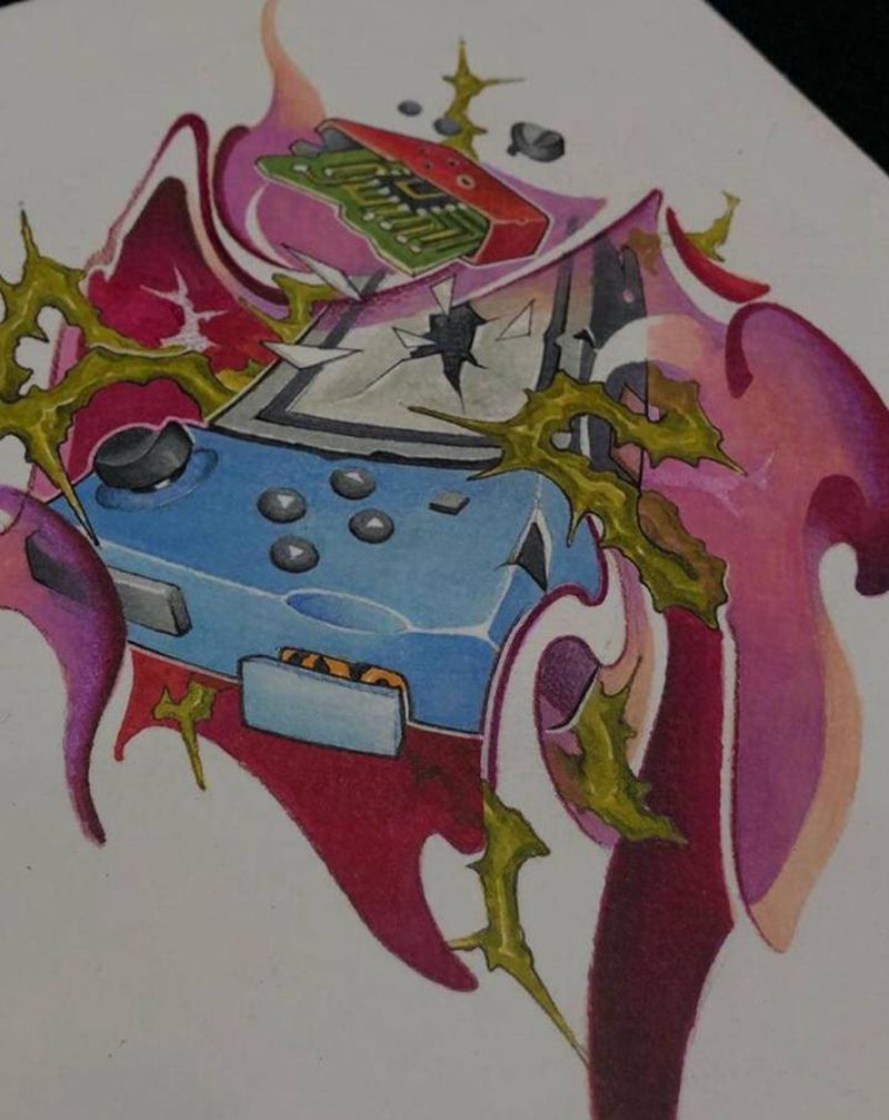 Swicth纹身图片_腿部New School纹身图案