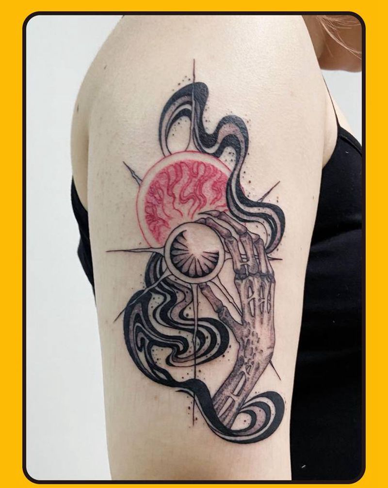 星河纹身图片_手臂点刺水墨纹身图案