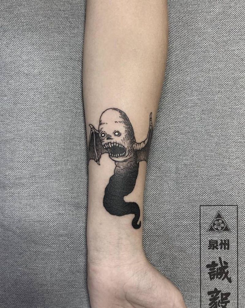 小恶魔纹身图片_手臂腿部点刺New School纹身图案