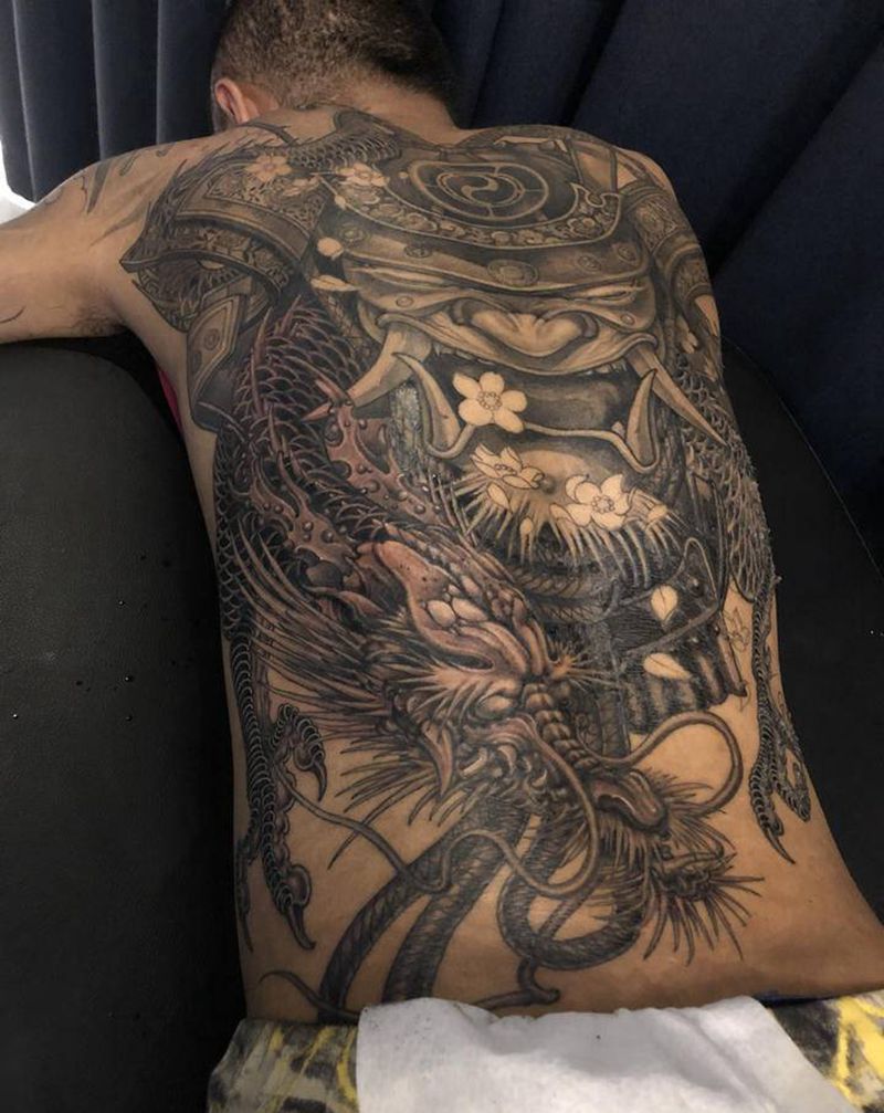 鬼武士%70纹身图片_背部新传统纹身图案