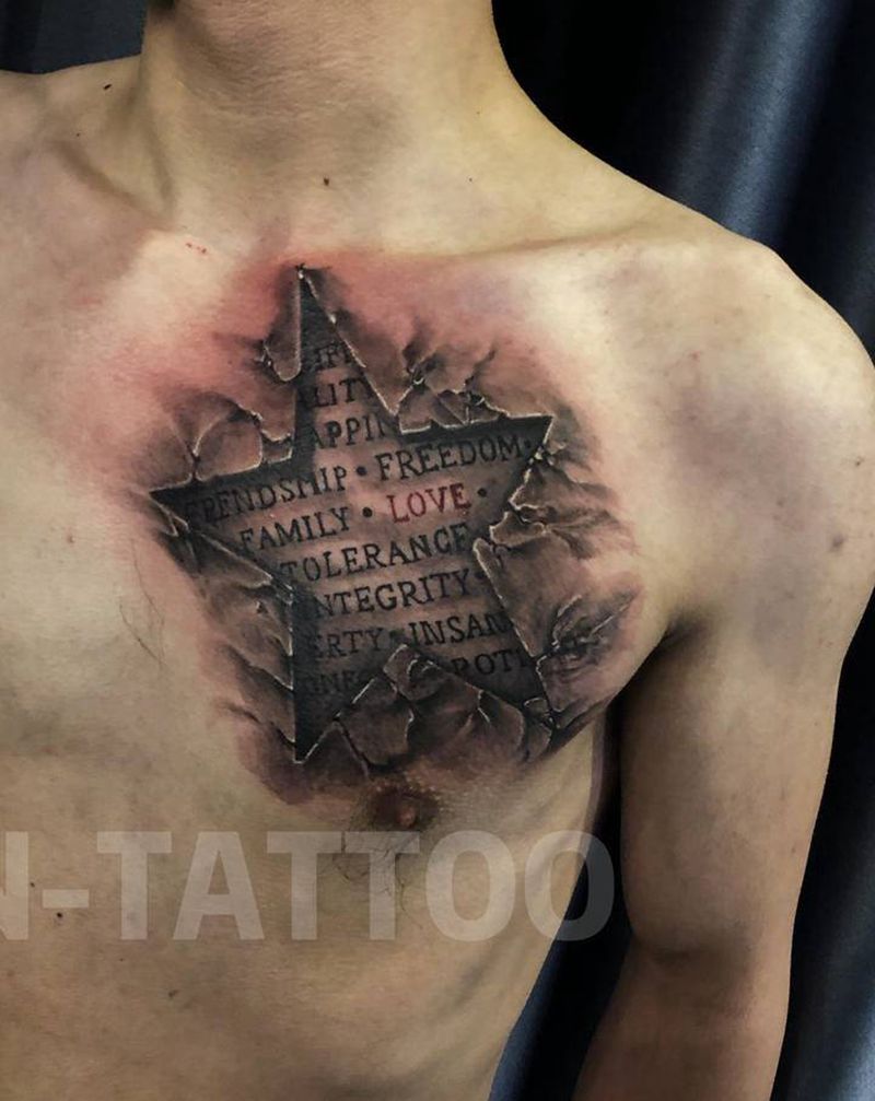 复刻纹身图片_胸部欧美写实纹身图案