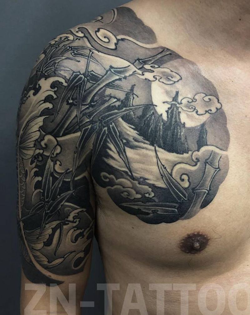 鲤鱼半胛纹身图片_肩部胸部新传统纹身图案