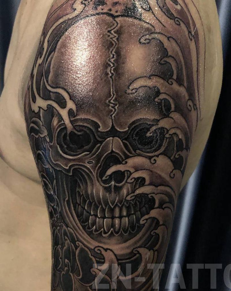 传统骷髅纹身图片_手臂新传统纹身图案