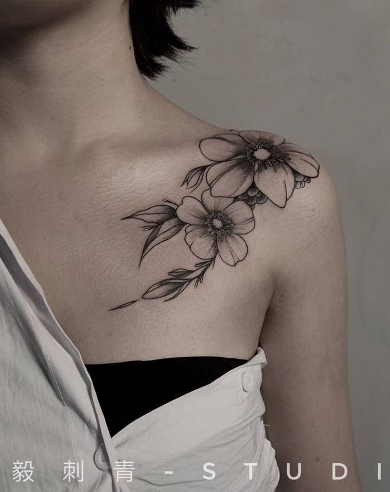 肩膀原创肩花纹身图片_肩部手臂新传统New School纹身图案