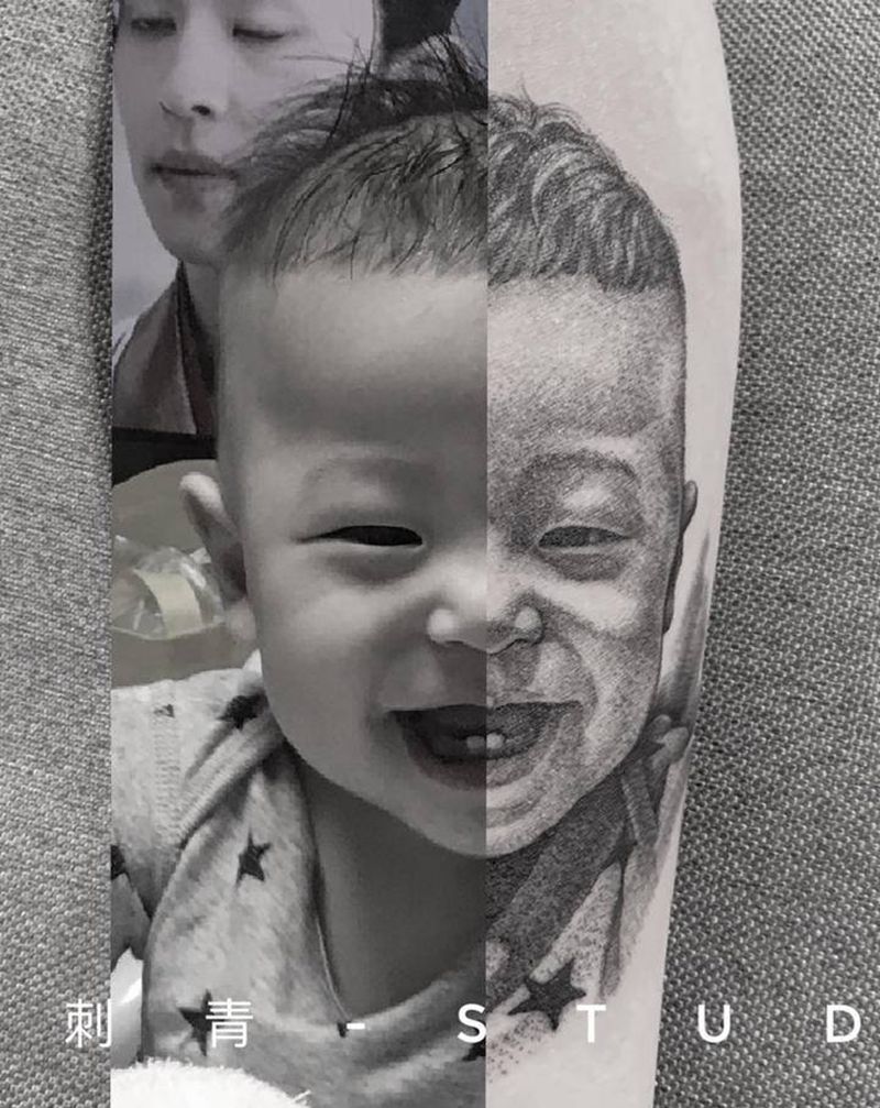 幼儿肖像纹身图片_手臂欧美写实纹身图案
