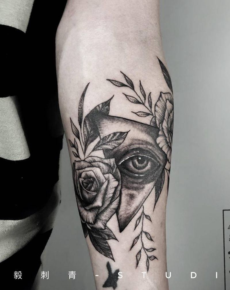 全视之眼纹身图片_手臂腿部New School点刺纹身图案