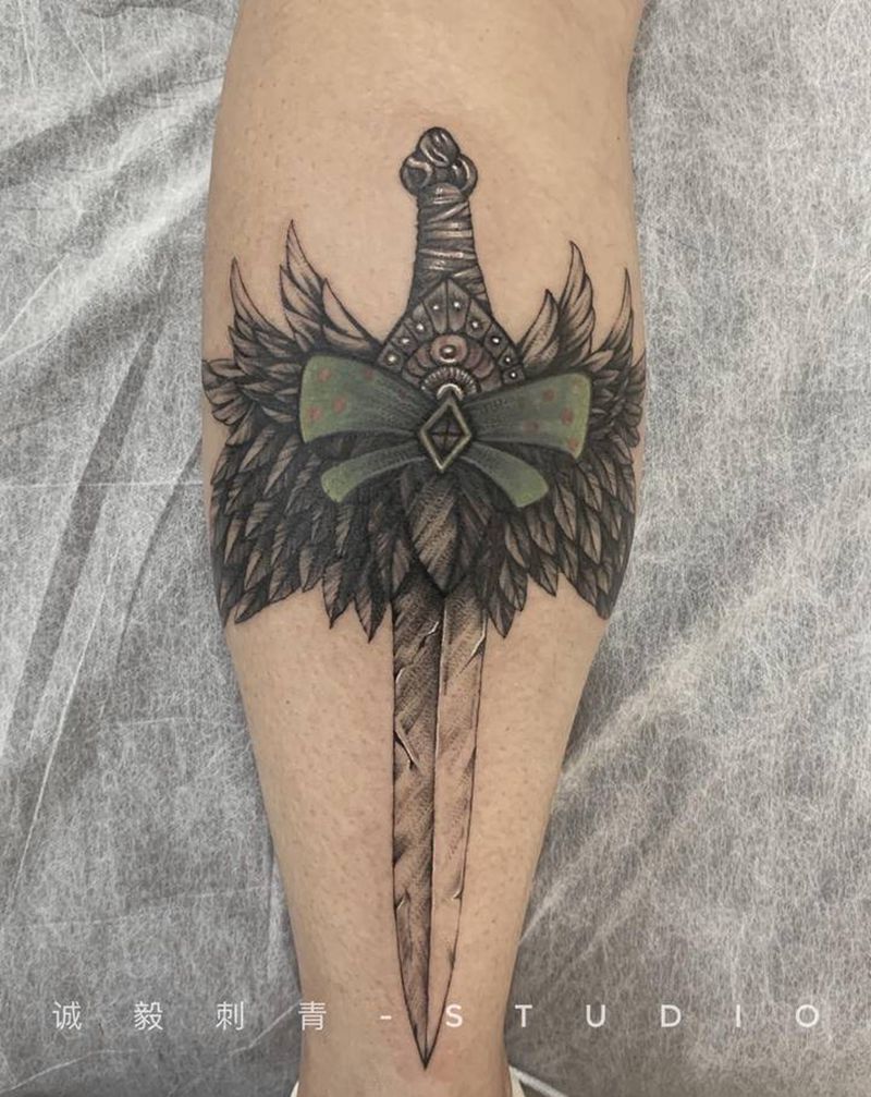 天使之刃纹身图片_手臂腿部欧美写实New School纹身图案