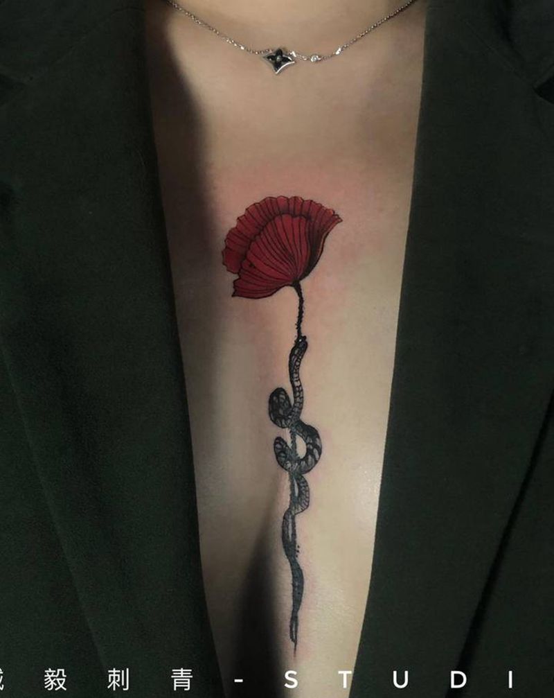 死亡之花纹身图片_背部胸部新传统欧美写实纹身图案