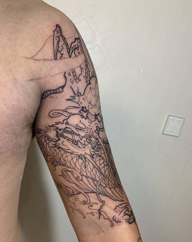 龍纹身图片_手臂新传统纹身图案