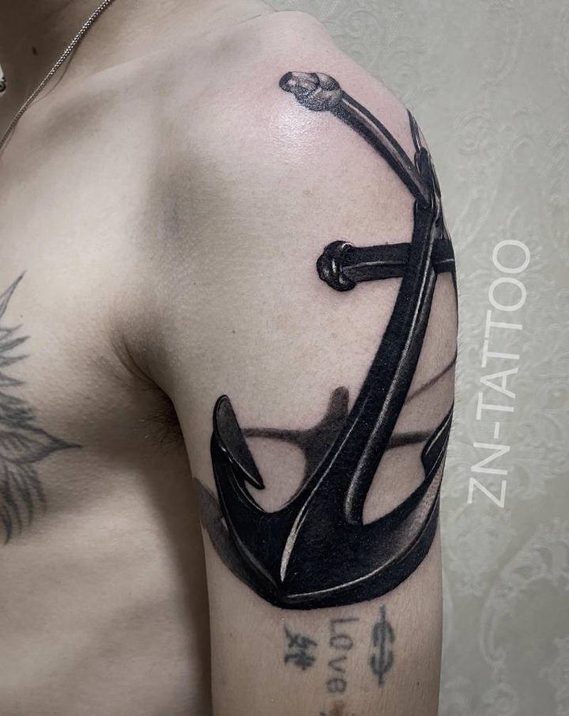 写实船锚遮盖。未完待续……纹身图片_手臂欧美写实纹身图案