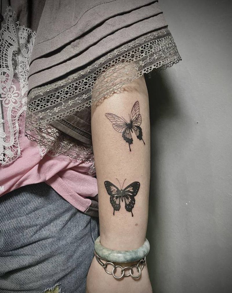 小清新蝴蝶纹身图片_手臂点刺纹身图案