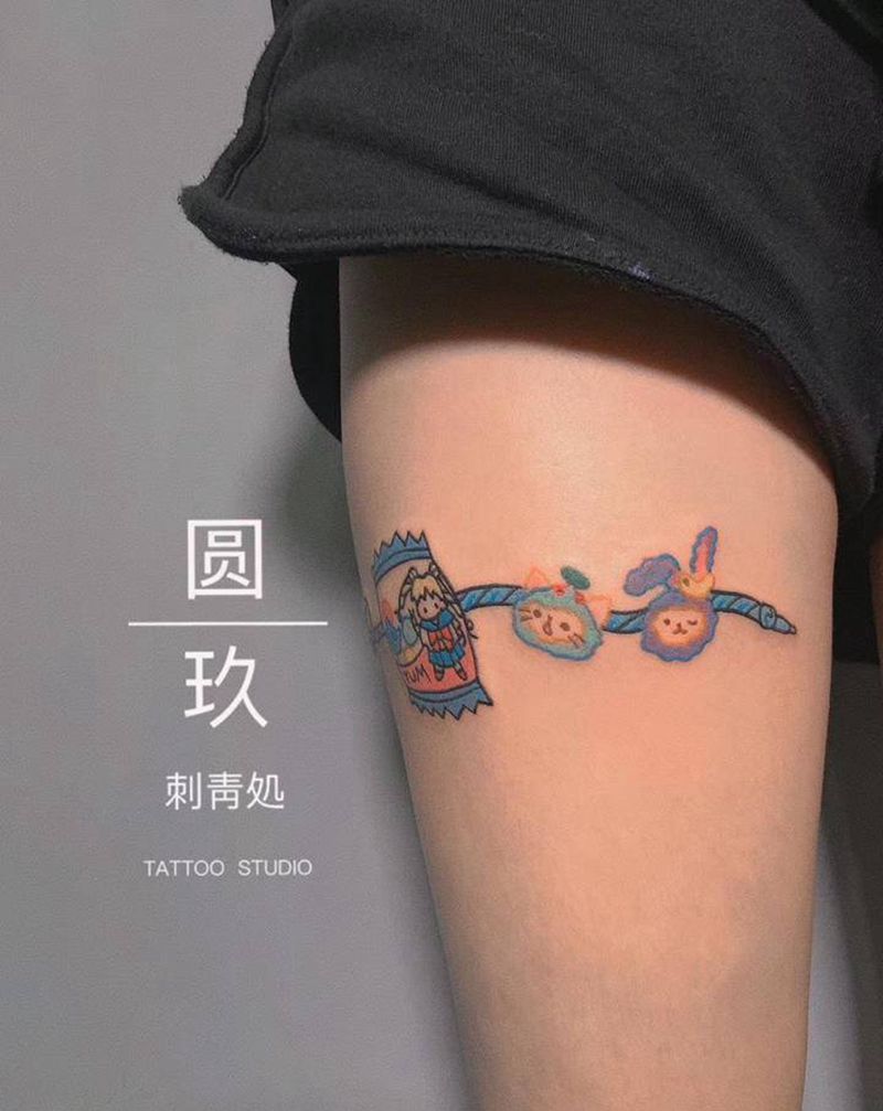 可爱滴卡通腿环纹身图片_腿部New School纹身图案