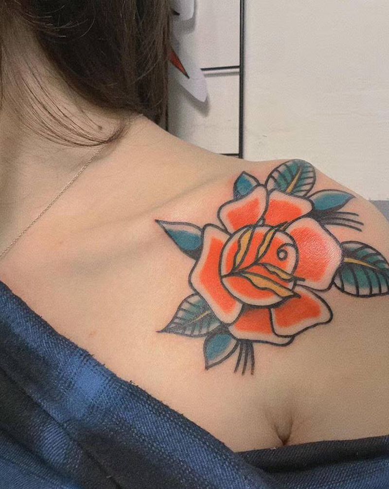 原创设计oldschool肩花纹身图片_肩部Old School纹身图案