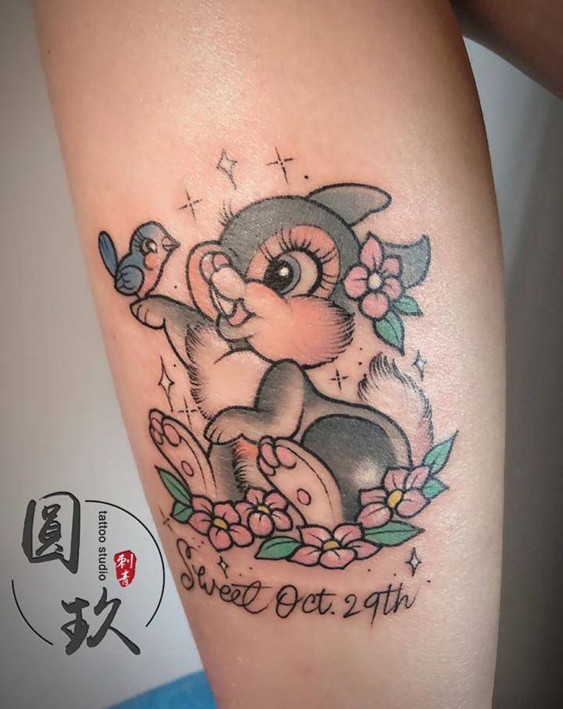 小兔子纹身图片_腿部New School纹身图案