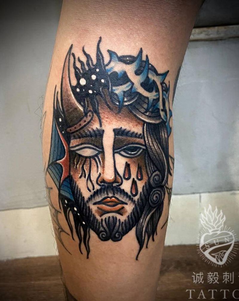 耶稣与魔鬼纹身图片_手臂腿部New SchoolOld School纹身图案