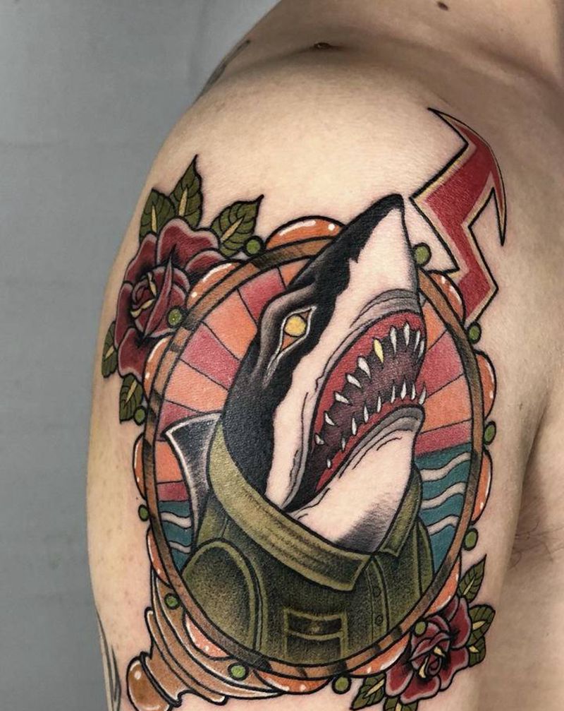 鲨鱼先生纹身图片_手臂腿部New SchoolOld School纹身图案