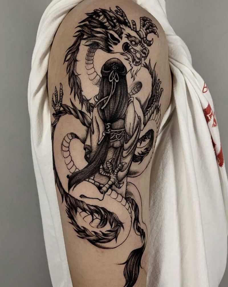 龙女纹身图片_手臂腿部新传统点刺纹身图案