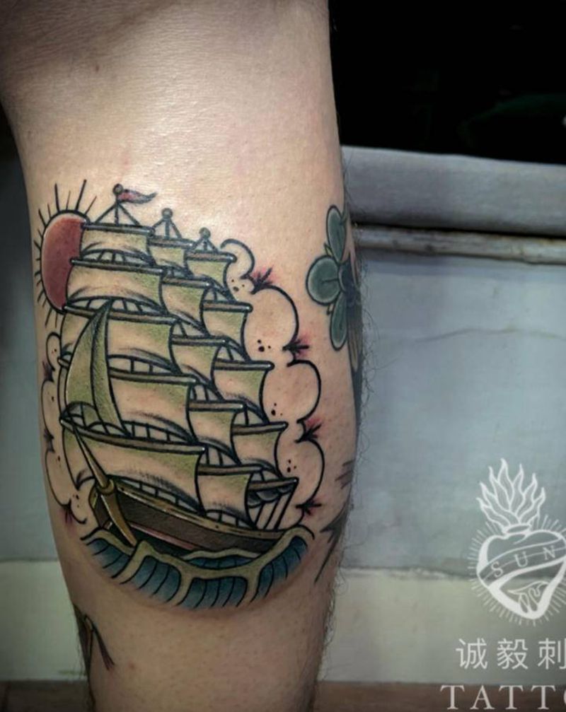帆船纹身图片_手臂腿部Old SchoolNew School帆船纹身图案