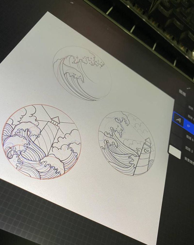 按客人要求设计的海浪与灯塔纹身图片_腰部点刺纹身图案