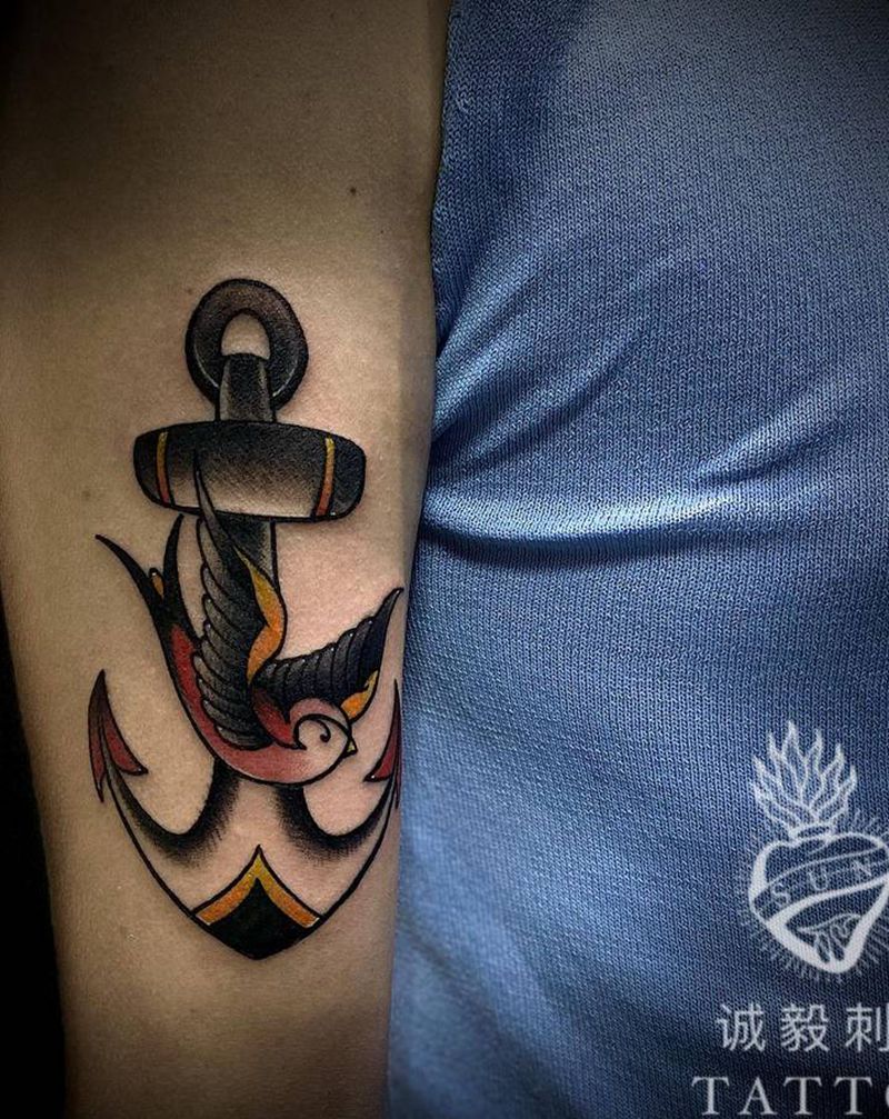 oldschool船锚燕子纹身图片_手臂腿部New SchoolOld School纹身图案