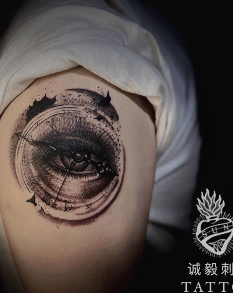 时间之眼纹身图片_手臂腿部点刺欧美写实纹身图案
