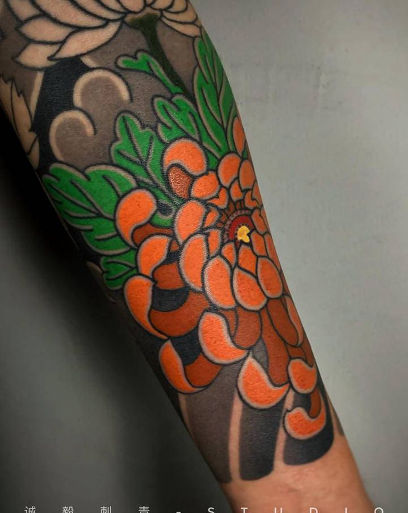 花臂局部纹身图片_肩部手臂新传统老传统纹身图案