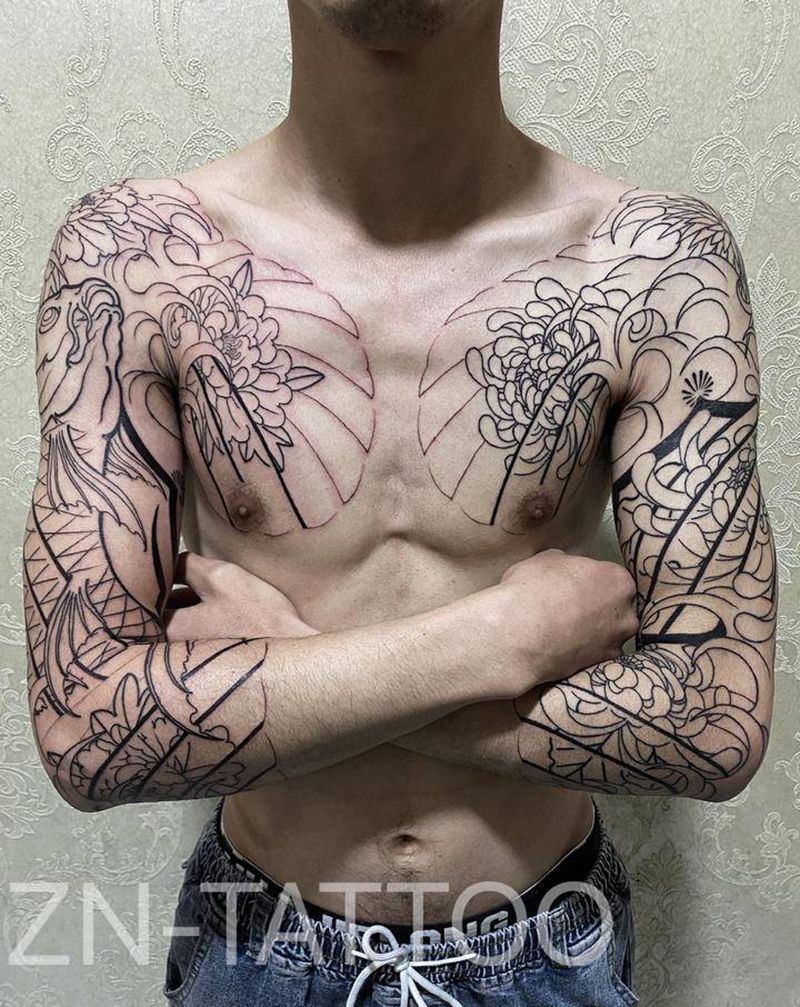 好久没更新了，更新个线条吧纹身图片_手臂胸部老传统纹身图案