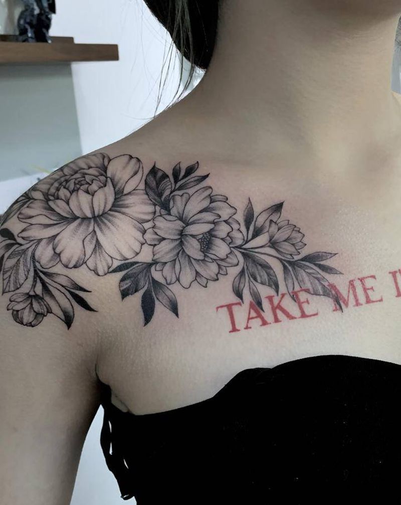 肩花纹身图片_手臂肩部新传统点刺纹身图案