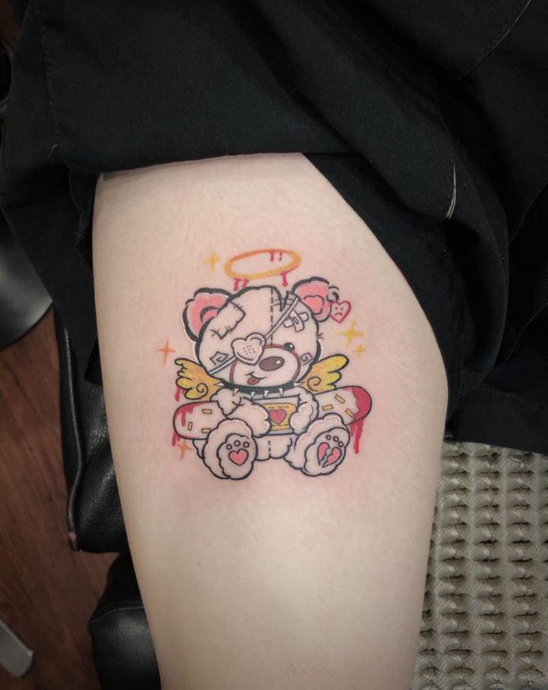 小熊纹身图片_腿部Old School熊纹身图案