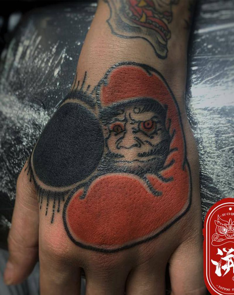 大日如来？纹身图片_手部老传统达摩蛋日式纹身图案