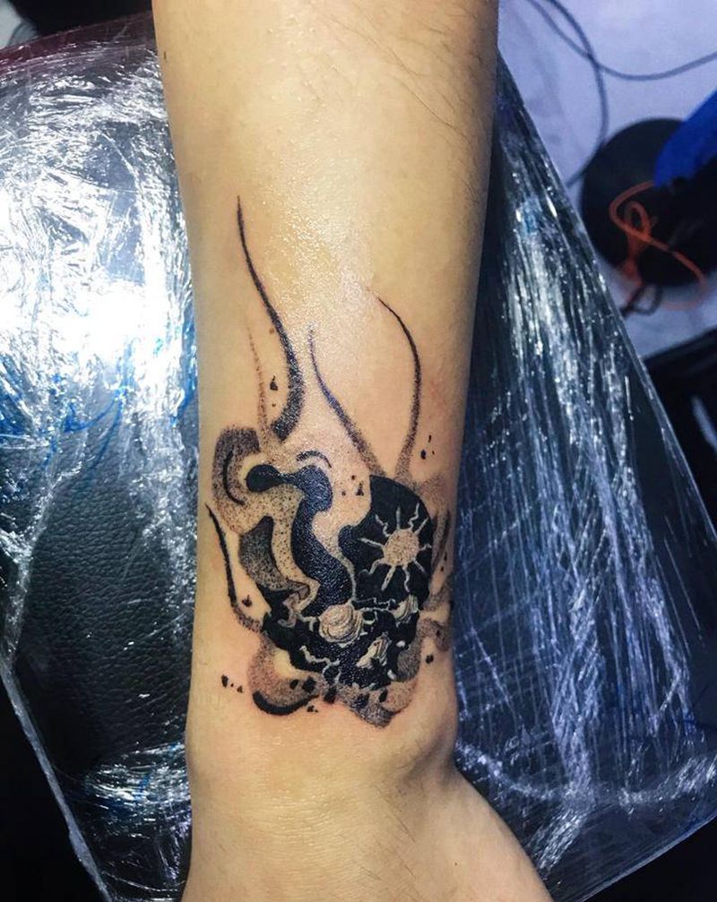 暗黑骷髅纹身图片_手臂欧美写实点刺纹身图案