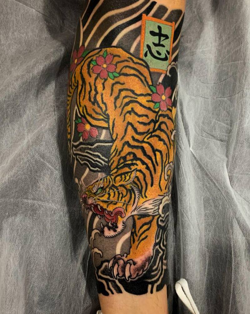 虎虎生威纹身图片_手臂腿部新传统老传统纹身图案