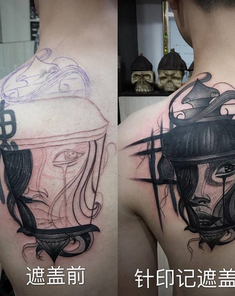 遮盖纹身图片_肩部Old School纹身图案