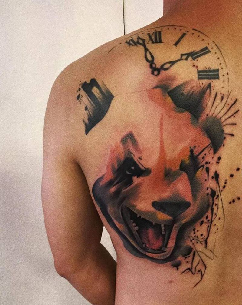 功夫熊猫纹身图片_背部欧美写实纹身图案