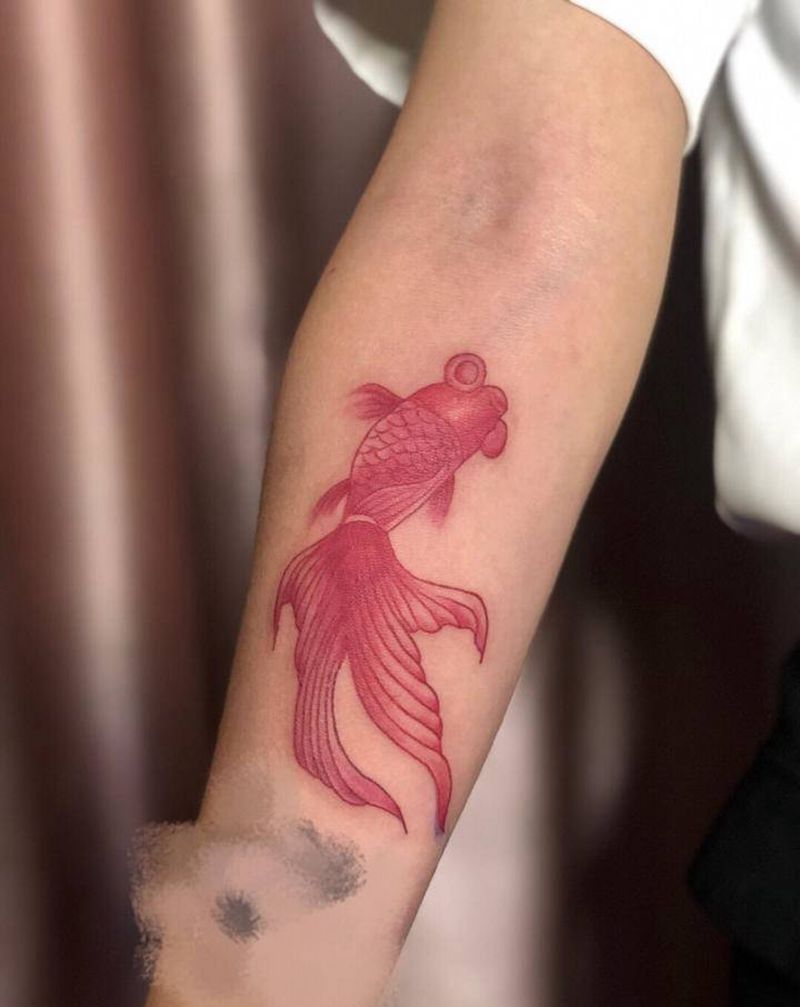 金鱼纹身图片_手臂腿部水墨水彩纹身图案