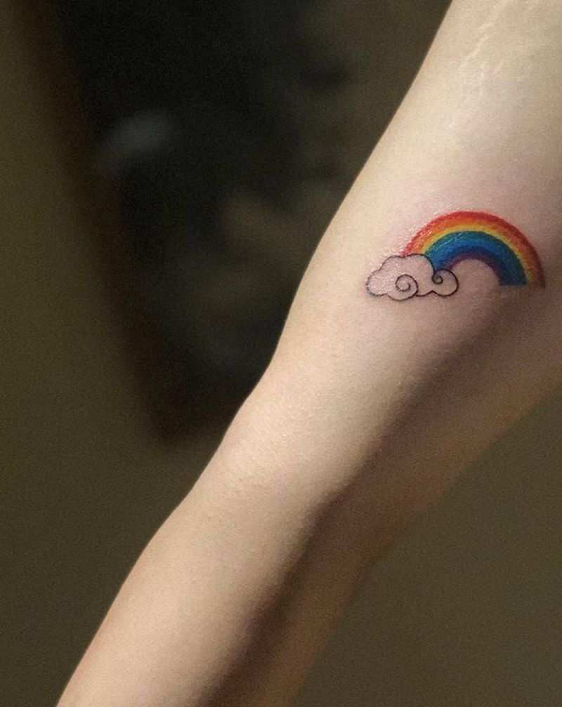 画道彩虹纹身图片_手臂手部水彩原创彩虹云纹身图案