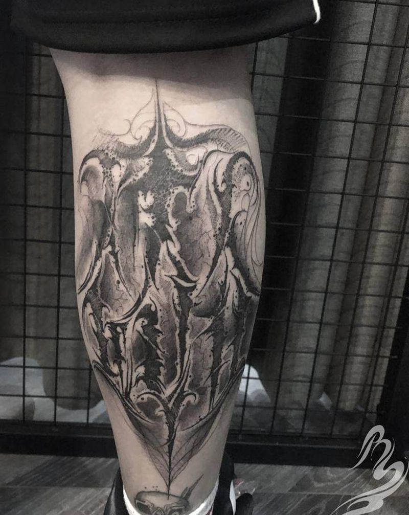 小腿肚花体纹身图片_腿部纹身图案