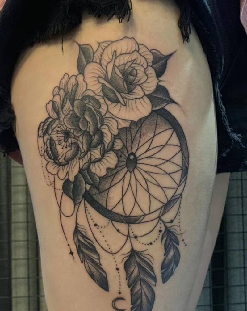 捕梦网纹身图片_腿部纹身图案