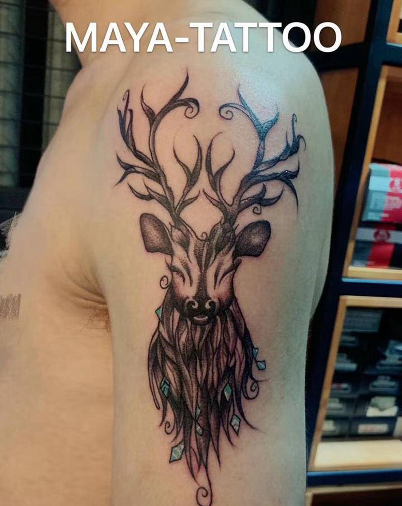 鹿 麋鹿纹身图片_手臂纹身图案