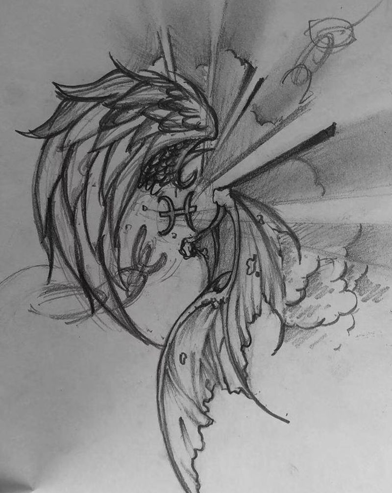 双鱼座翅膀纹身图片_肩部欧美写实纹身图案