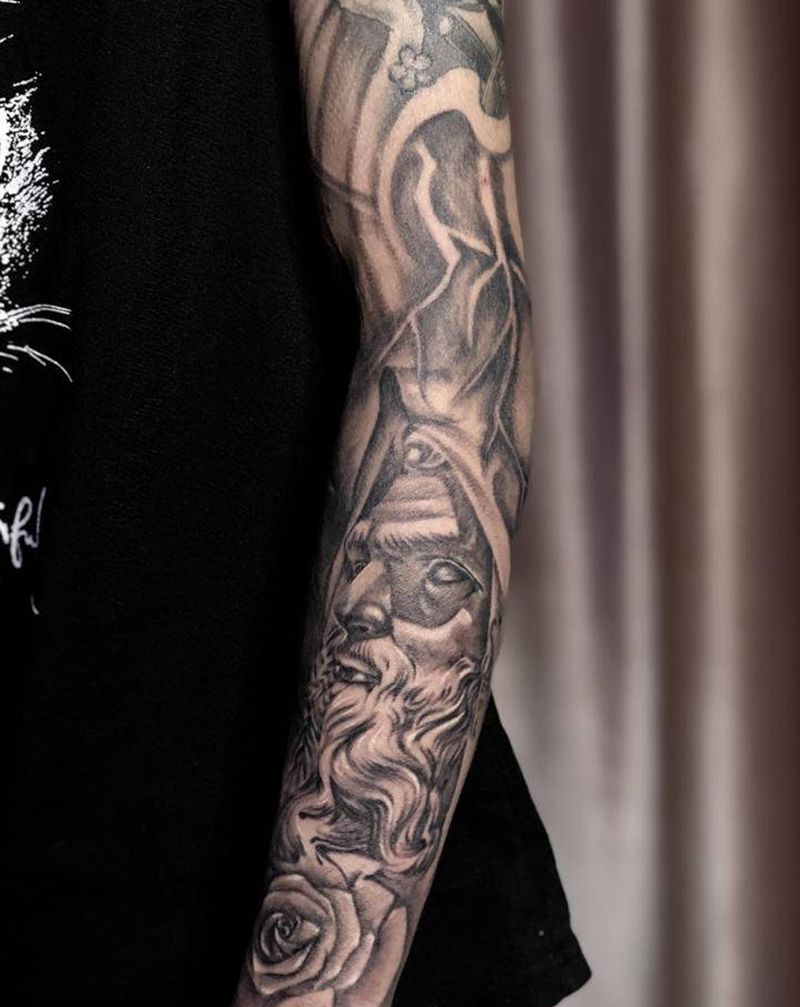 波塞东海神纹身图片_手臂腿部欧美写实波塞东海神纹身图案
