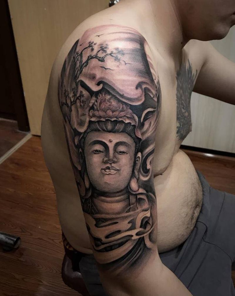 佛纹身图片_手臂新传统大臂佛纹身图案