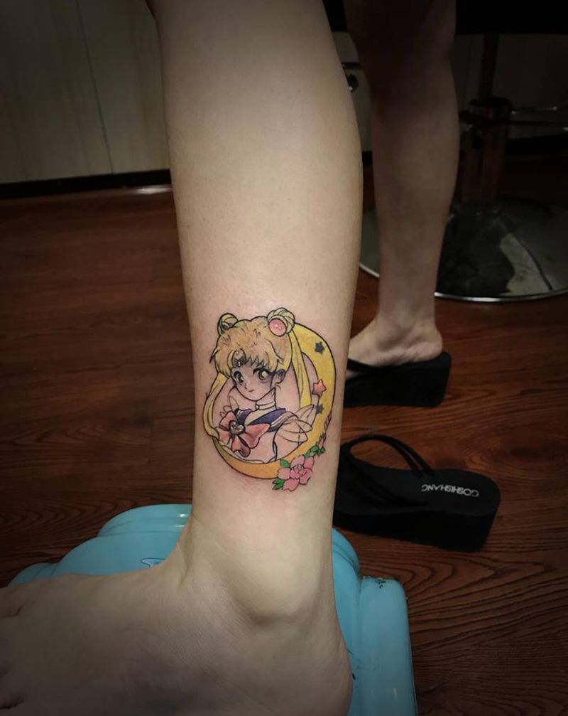 动漫纹身图片_腿部脚部新传统美少女战士纹身图案