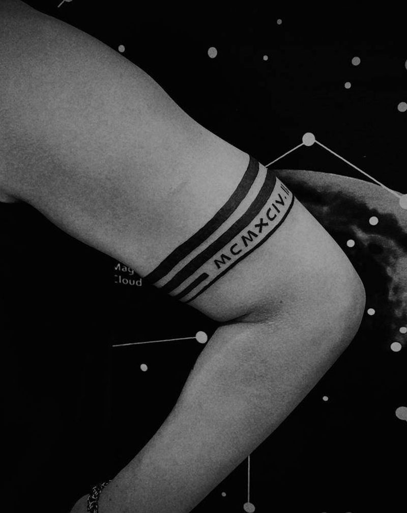 「臂环纹身」纹身图片_手臂几何图腾圆圈生日罗马数字纹身图案