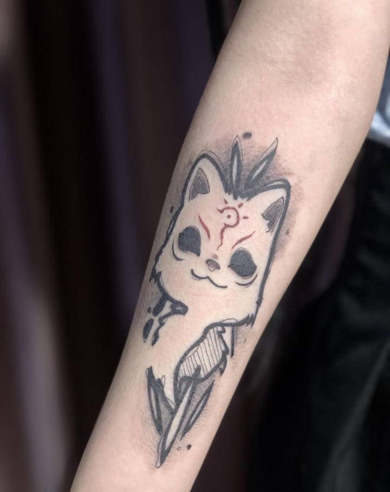 狐狸纹身图片_手臂腿部水墨纹身图案