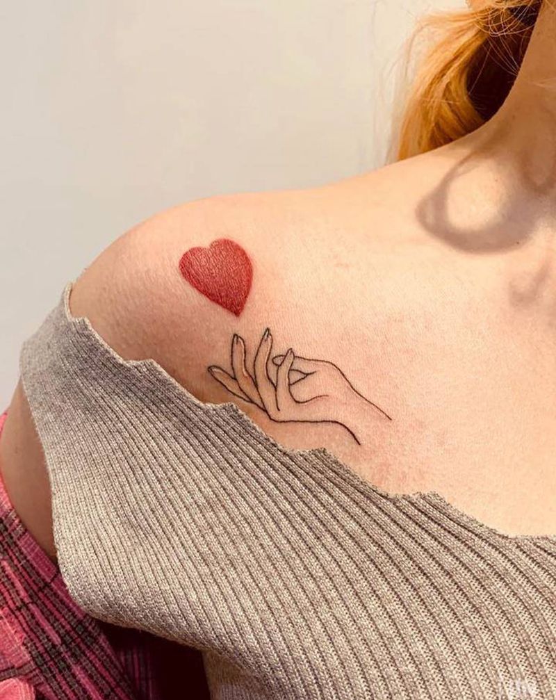 「小清新纹身」纹身图片_颈部肩部几何爱心手小清新纹身图案