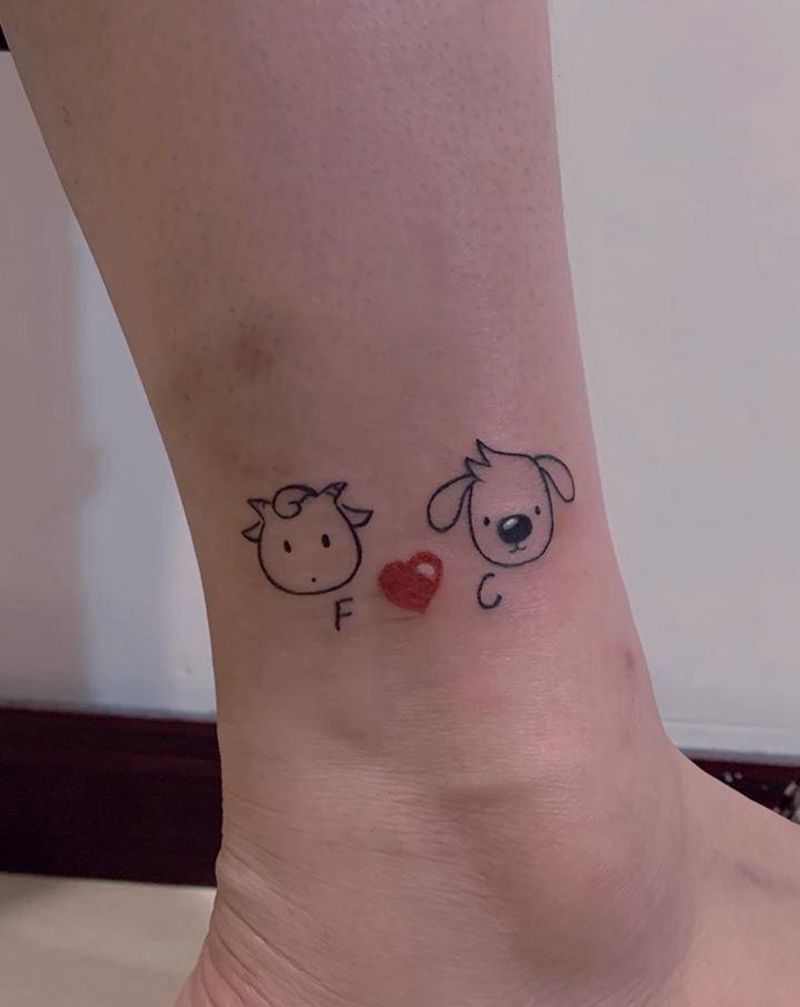 「小清新纹身」纹身图片_脚部腿部简笔画英文爱心纹身图案